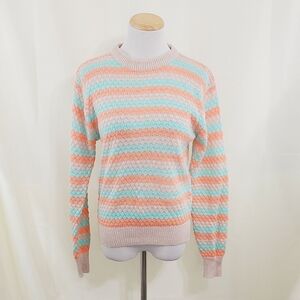 Vintage 80s striped sweater pastel aqua dusty rose pink coral